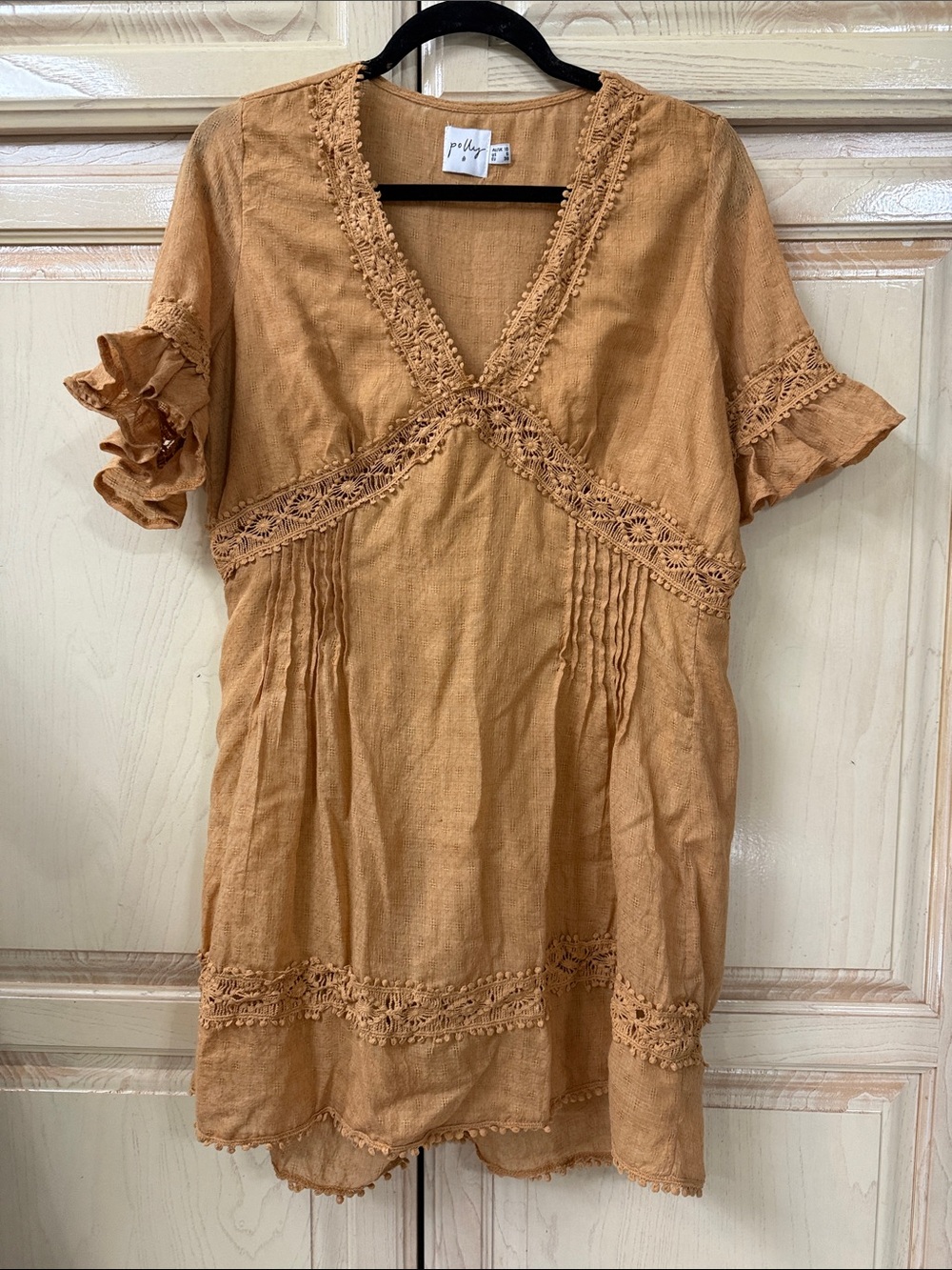 Princess Polly Rust-Tan Lace Trim Mini Dress